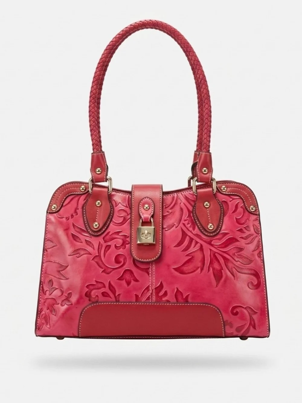 Madi Claire Women's Red Embossed Leather Satchel and Wallet Set